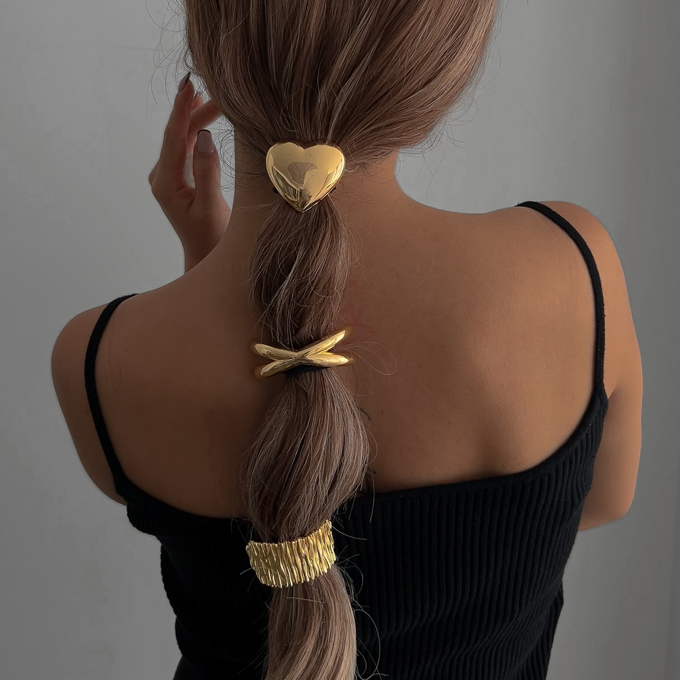 European and American cross-border hair accessories, smooth geometric exaggerated alloy hair band accessories, irregular luxurious ponytail combination hair tie Specification drawing