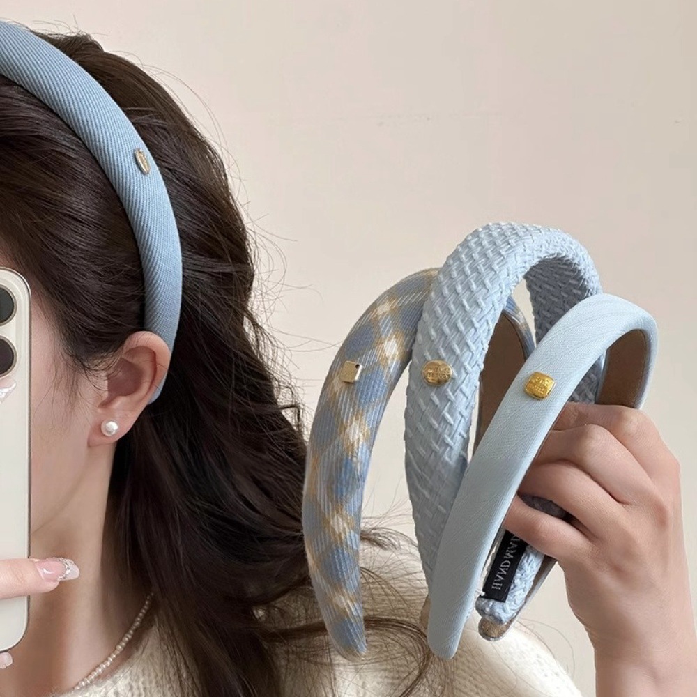 Gold Label blue hairband for Women 2025 New high top pressure hair wash headband Sweet girl Versatile hairpin headwear full figure