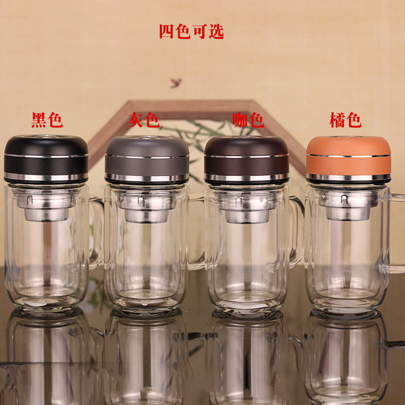 Double-layer heat-resistant, cute and chubby cup with handle, glass cup with tea strainer, high borosilicate business water cup, gift drinking cup details Picture
