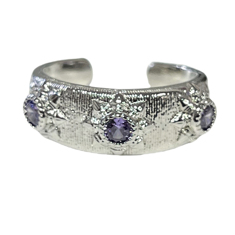 A sweet and cool purple diamond brushed retro and simple adjustable ring for women, with a cold and elegant style and a high-end feel Item Picture