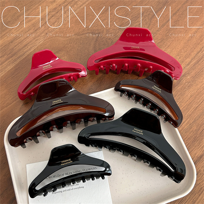 Korean ins arc-shaped high-end hairpin grab acetate 2024 new France shark hairpin grab hair accessory with cutout Specification drawing