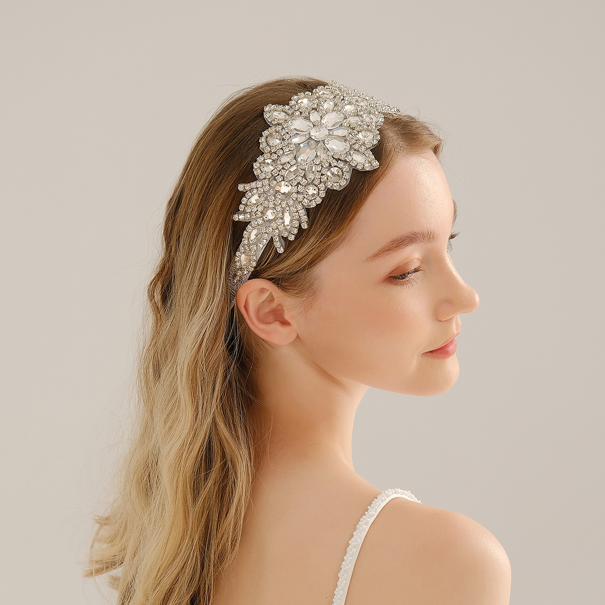 AB color diamond hand-sewn bride headband, Middle Eastern exotic style headwear, daily wide edge exaggerated light luxury diamond-encrusted elastic hair band full figure