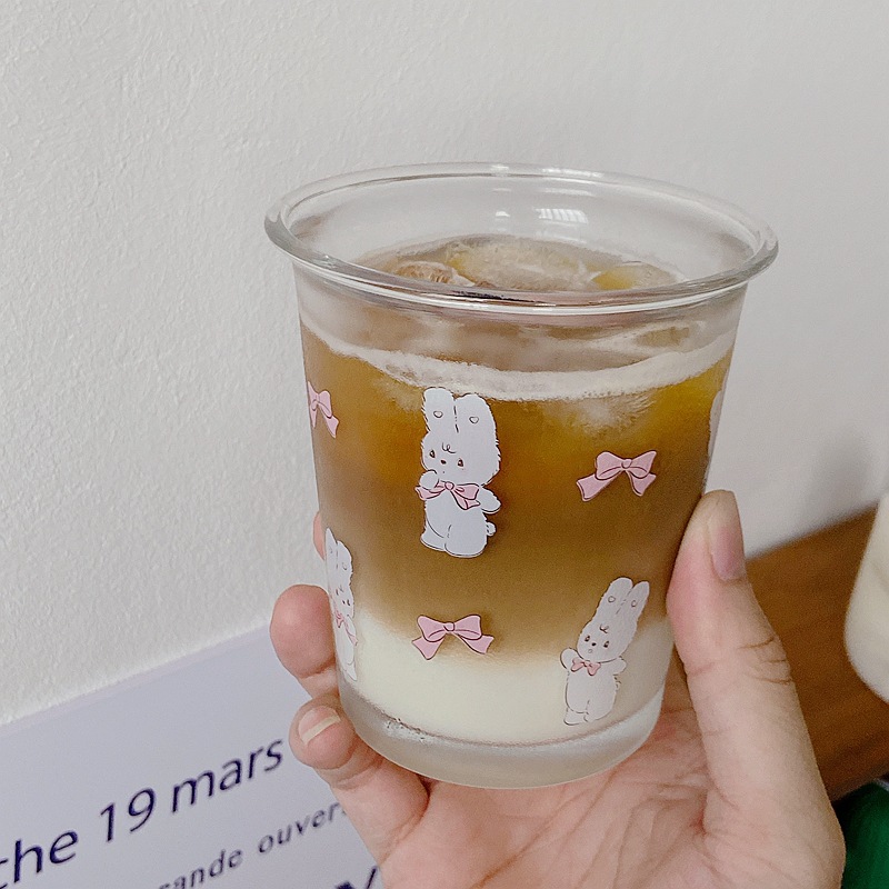Bolimei cartoon glass cup, coffee cold brew cup, ladies' breakfast cup, tulip glass water cup, milk cup details Picture