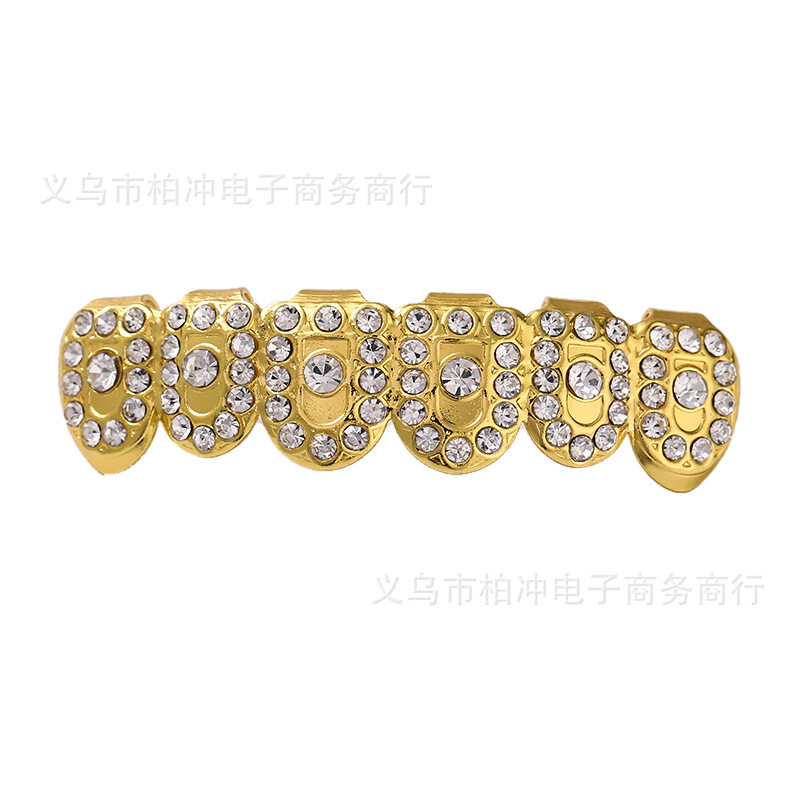 Hip-hop bestseller bling teeth Gold-plated and diamond-encrusted Hip-hop men's and women's gold braces Electroplated hip-hop braces Application Scenario