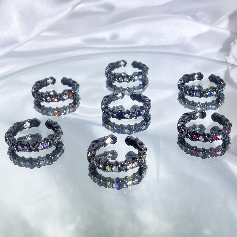 This dark cross-colored zircon open-top ring from Europe and America features a unique design for women, exuding a sense of light luxury and simplicity. It's a trendy index finger ring details Picture