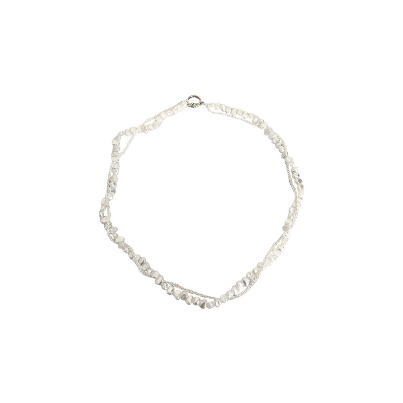 Double-layer silver pearl wound necklace for women, a unique and retro style, simple and versatile, elegant necklace and collarbone chain Item Picture