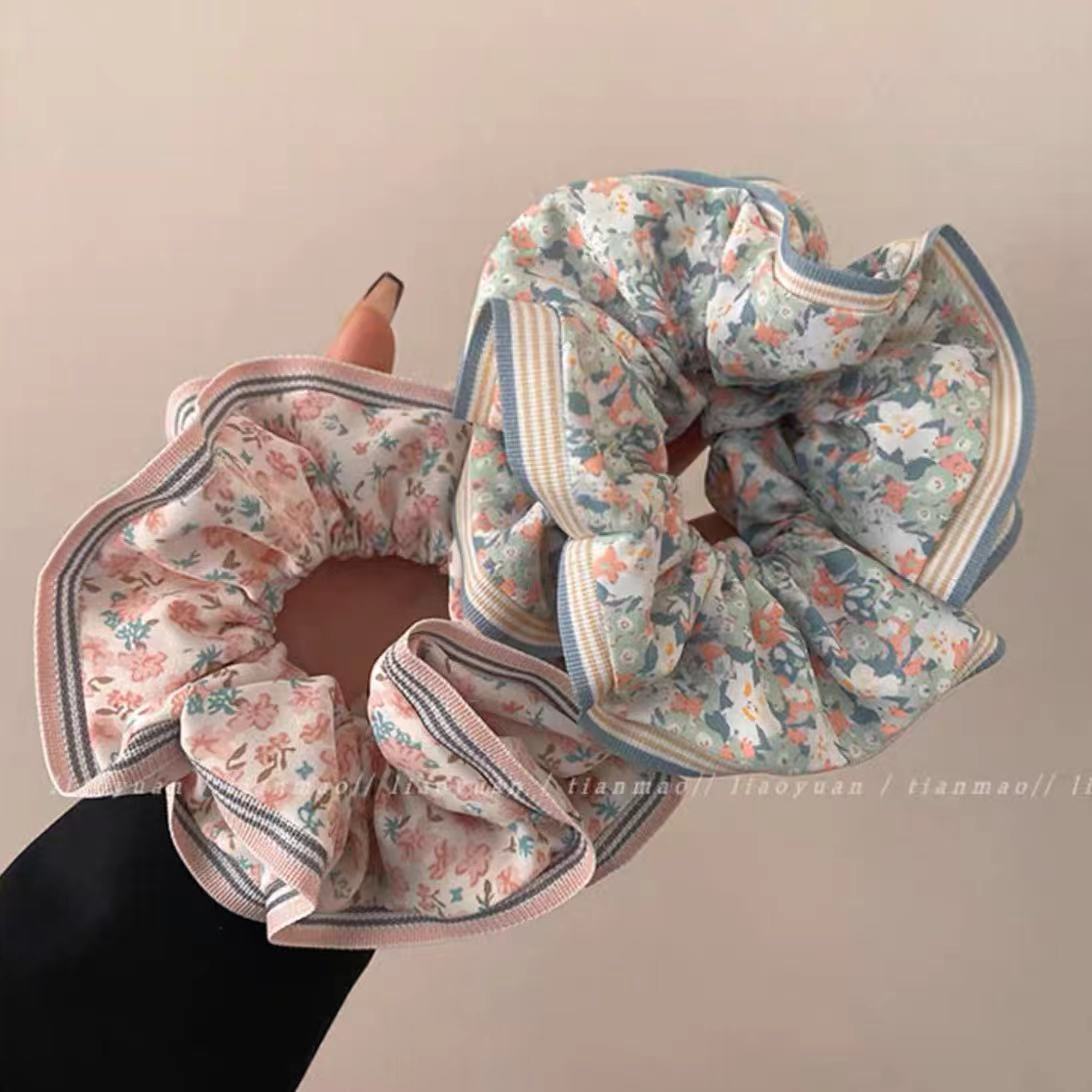 Spring 2025 floral large intestine hair band, Korean leather band, ins high appearance level hair tie, hair accessory, hair tie, girls' high-end feel Specification drawing