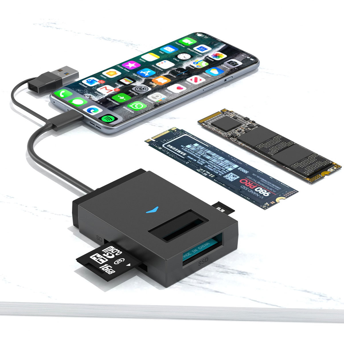 New M.2 NVMe /NGFF solid-state drive case, SD/TF direct port, easy drive cable, external USB/C reading for computer Specification drawing