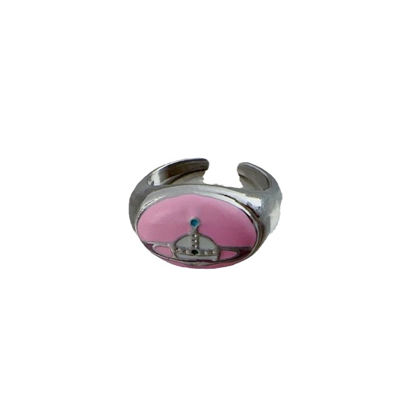 Sweet and cool style heart-shaped pink enamel drop glaze open ring, a niche design for women, a trendy and fashionable ring with a unique style Item Picture