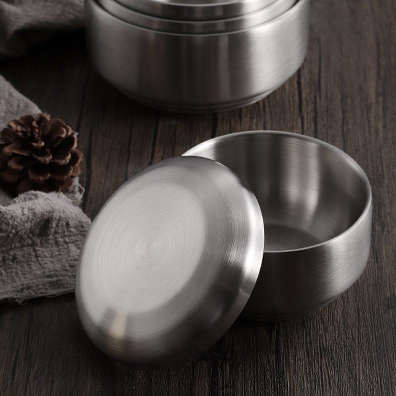 Korean-style 304 stainless steel covered bowl, household double-layer insulated soup bowl, children's rice bowl, golden cooking kimchi bowl full figure