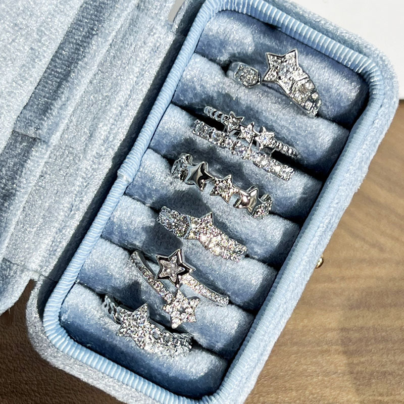 ins Trend Cross-border fashion Starry Sky micro-inlaid zircon simple ring, a star girl's cool and elegant light luxury ring Application Scenario