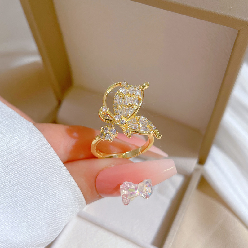 【 Real Gold 】 Bow zircon ring with adjustable opening, simple Japanese-style bracelet, couple rings details Picture