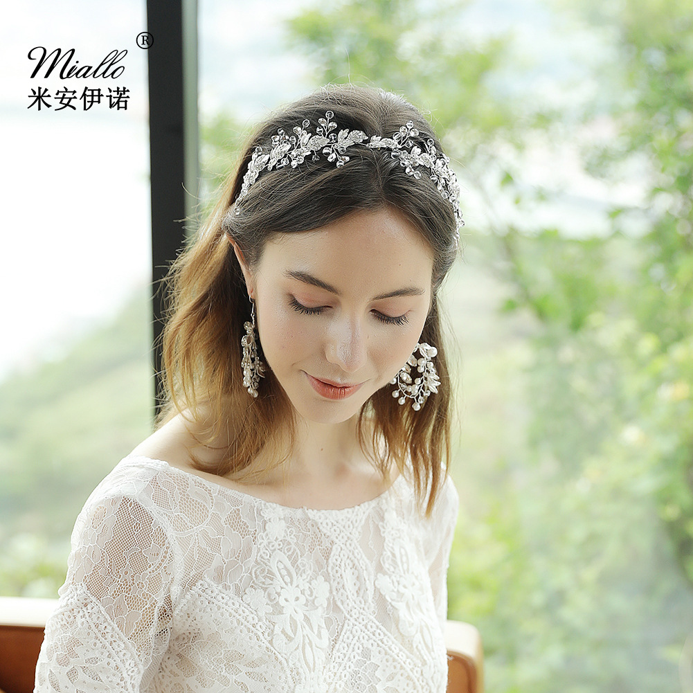 New wedding dress headbands, diamond-encrusted alloy leaf handcrafted hair bands, new European and American hair accessories, crystal bridal accessories details Picture