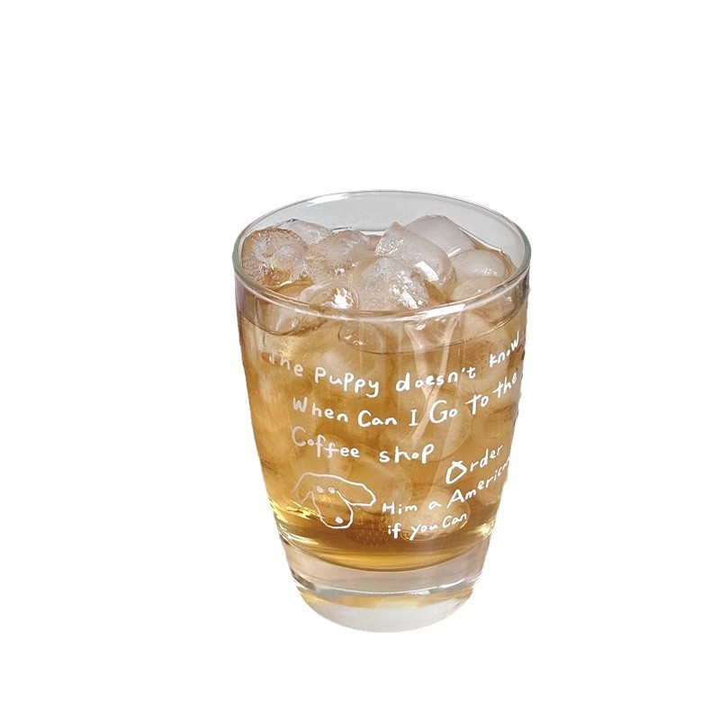 Internet-famous high-appearation-level glass cups, niche drinking cups, simple letter juice cups, milk cups, coffee cups, breakfast cups Item Picture