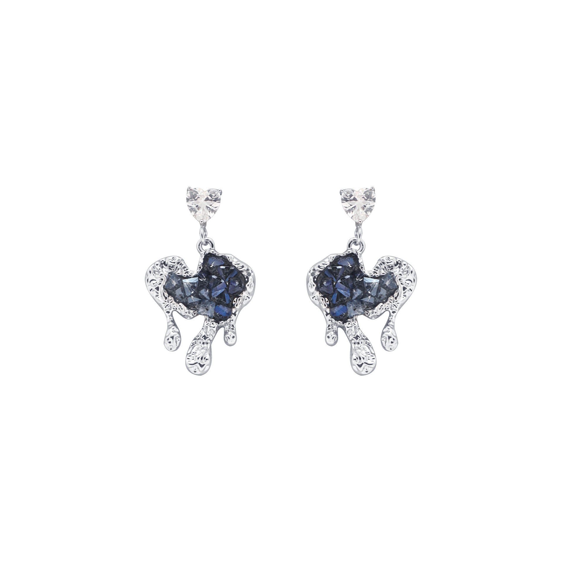 Blue heart-shaped earrings 925 silver needle high-end earrings 2024 New style cold and delicate ins style accessories wholesale Item Picture