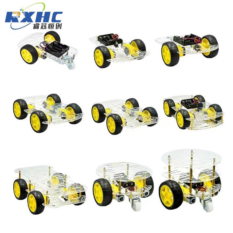 The car kit features an aluminum alloy base plate, McNamm wheels, four-wheel robot 2, four-wheel drive, acrylic chassis, and 4WD Application Scenario