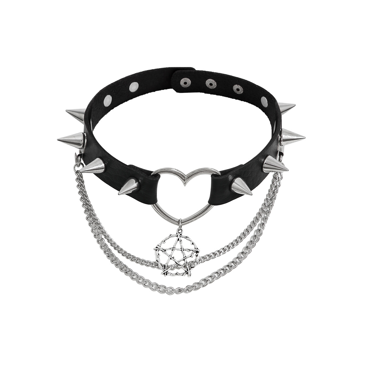 European and American cross-border dark style niche necklace, women's riveted punk collar, leather choker Halloween accessory necklace Item Picture