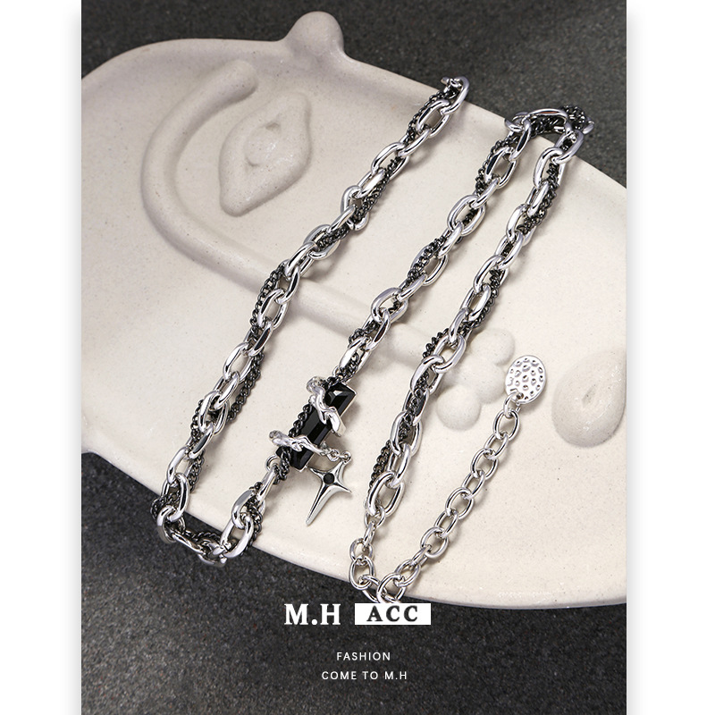 Original black zircon star necklace for women, a popular androgical hip-hop girl necklace and collarbone necklace in Europe and America Specification drawing