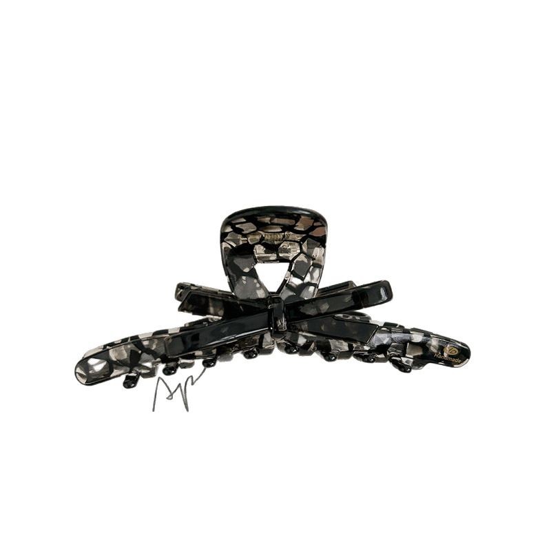 YD enamel oil painting bow shark clip, elegant and high-end, back head bun, hair grabber, acetic acid grabber clip Item Picture
