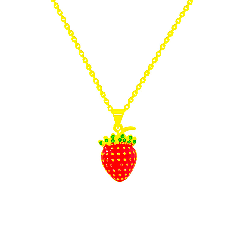 Cute and sweet strawberry titanium steel necklace pendant, girlish and fresh, niche design sense collarbone chain, versatile necklace Item Picture