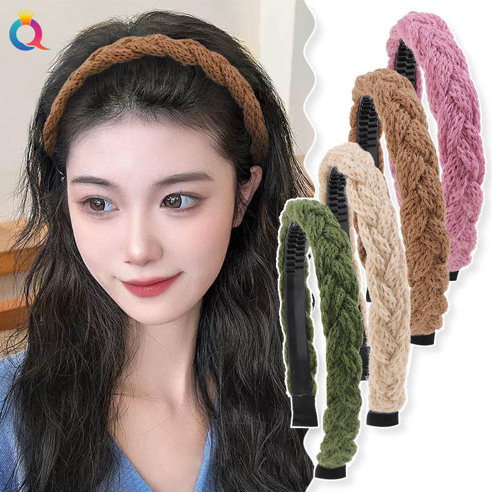Qiyue Cross-border Autumn and Winter thick wool hair Band, Korean fashion retro braided hair band, hair hole accessories for women details Picture