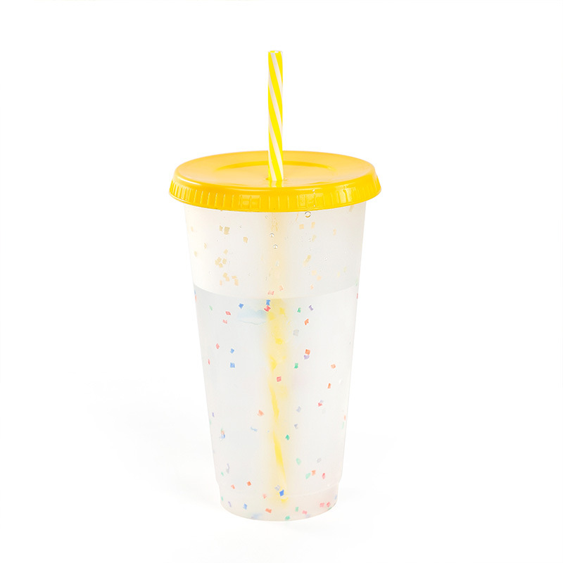 【 Processing and Customization 】 Creative flash powder color-changing cup, cold-changing straw, DIY plastic cup, 700ml drinking cup Item Picture