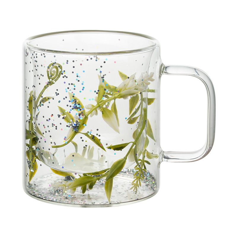 Customized double-layer glass cup, high-temperature resistant 350ml, high appearance level ins milk coffee mug, high borosilicate glass cup Item Picture