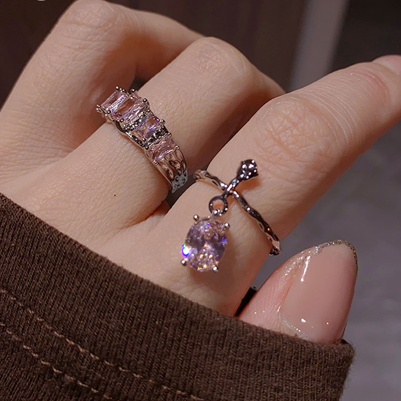 Pink diamond zircon sweet and cool open ring for women's Instagram cold style new trendy street fashion and personality food ring details Picture