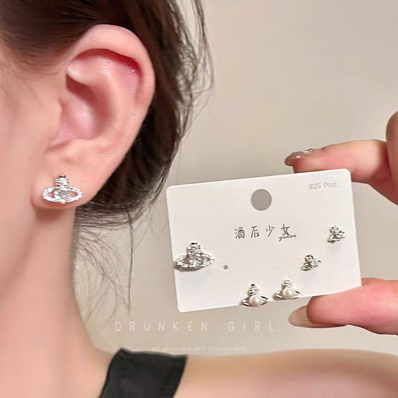 "West Queen Planet Zircon Pearl Earrings for Women 2025 New bestseller Exquisite Earrings, a light luxury and high-end earpiece. details Picture