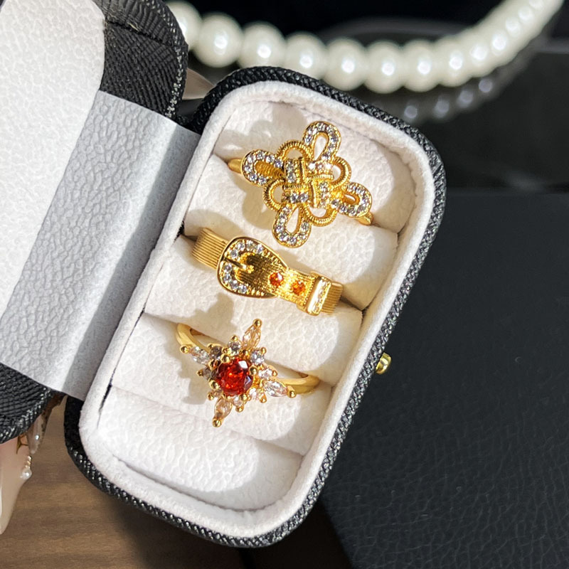 New Chinese-style woven Chinese knot, brushed and elegant open ring, women's fashionable belt buckle, unique and niche ring Specification drawing