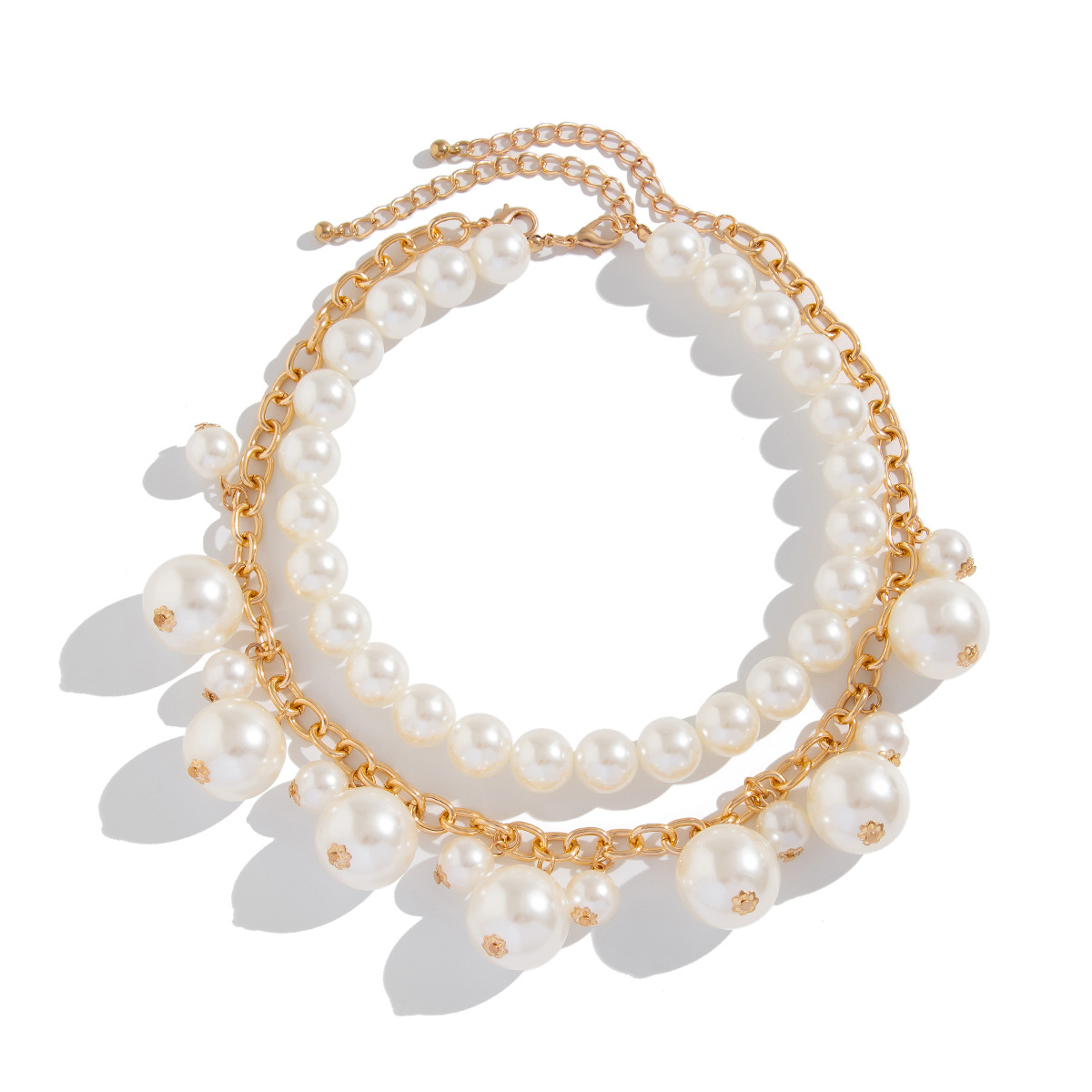 European and American cross-border jewelry, light luxury style pearl beaded pendant necklace, French fashion alloy multi-layer collarbone chain for women Item Picture