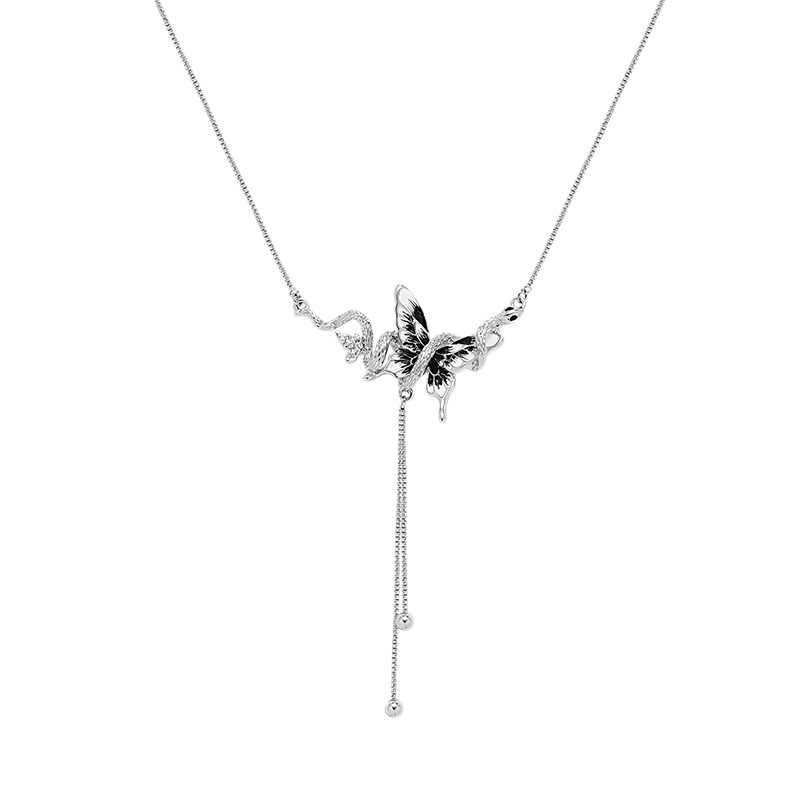 A niche design ink-wash butterfly necklace accessory for women's fashion, an ins long sweater chain, and a light luxury and high-end neckpiece Item Picture