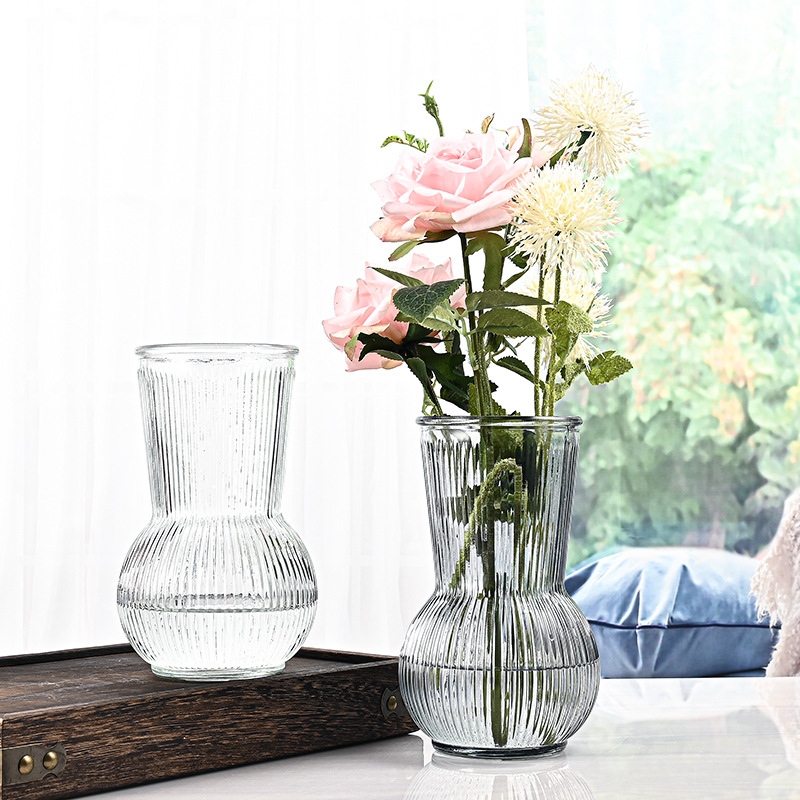 Transparent flower arrangement vase, glacier pattern Nordic ins glass vase, large-diameter hydroponic lucky bamboo lily, living room decoration full figure