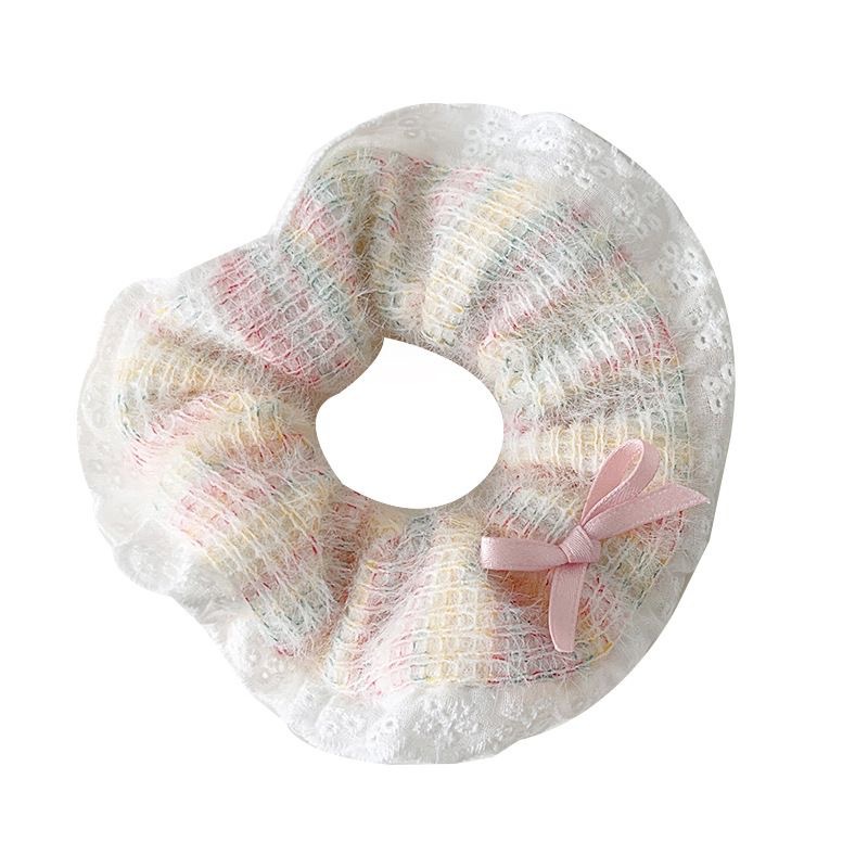 Fairy-like sweet lace large intestine hair band, cute hair tie, girlish forest-style bow, woolen knitted hair band Item Picture