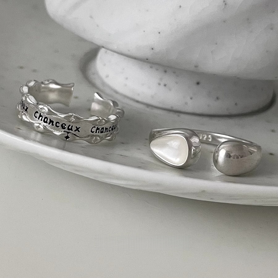 High-end, trendy and cool letter ring, women's light luxury and versatile index finger ring, niche design shell water drop opening ring Item Picture
