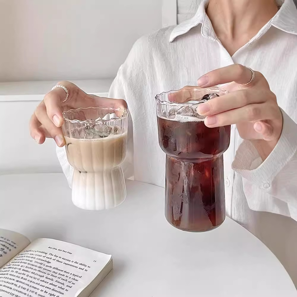 High borosilicate glass cups, iced American coffee cups, vertical striped waist single-layer cups, household milk cups, juice drink cups Specification drawing