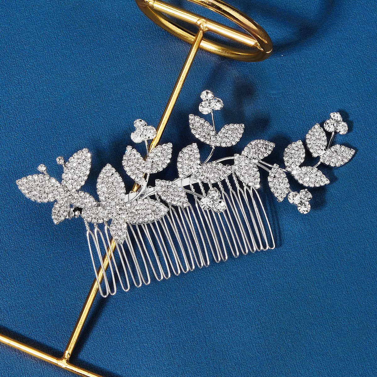 Korean version bridal hair accessory, floral butterfly comb, wedding dress, evening gown, updo headwear, versatile for daily use, alloy water diamond comb details Picture