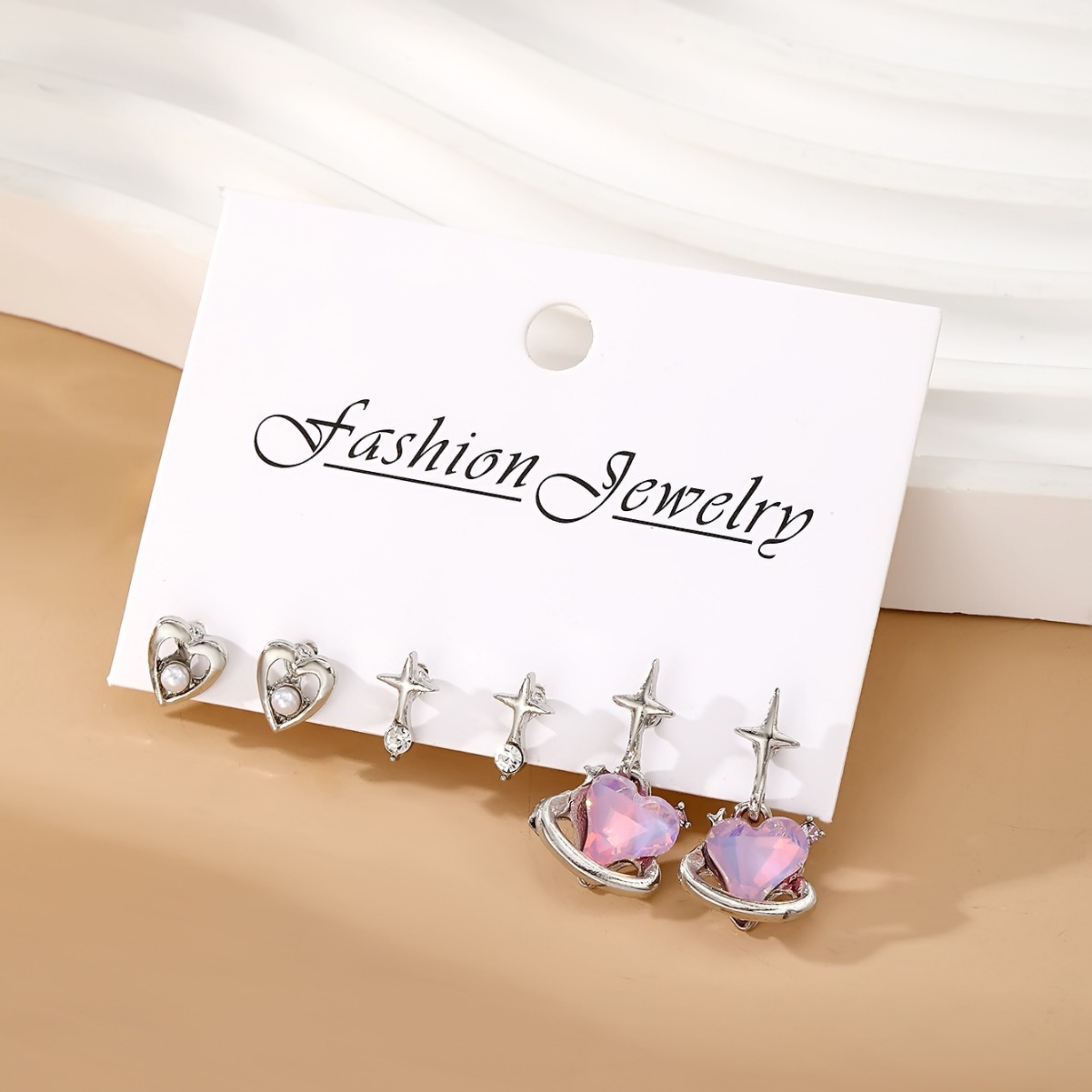 Fashionable commuting high-end earrings, pink heart-shaped star-shaped stud earrings, light luxury and versatile metal earrings and earrings Specification drawing