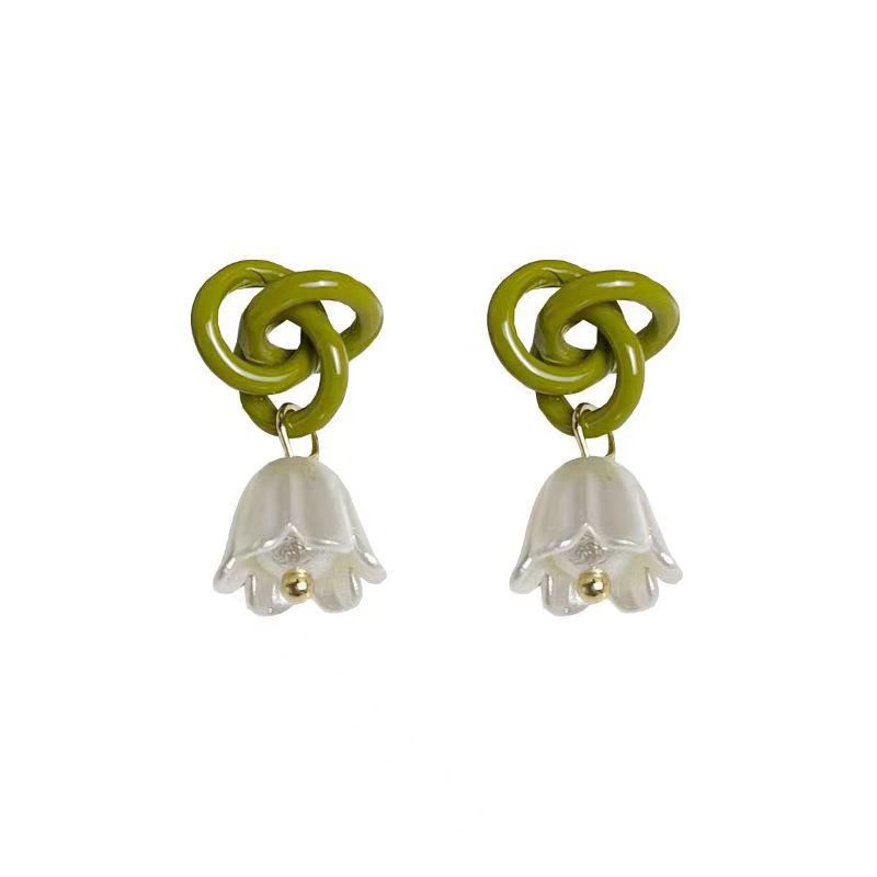 s925 Fresh and elegant entwined lily of the valley earrings, women's Instagram trendy, simple and versatile forest-themed stud earrings, summer earrings Item Picture