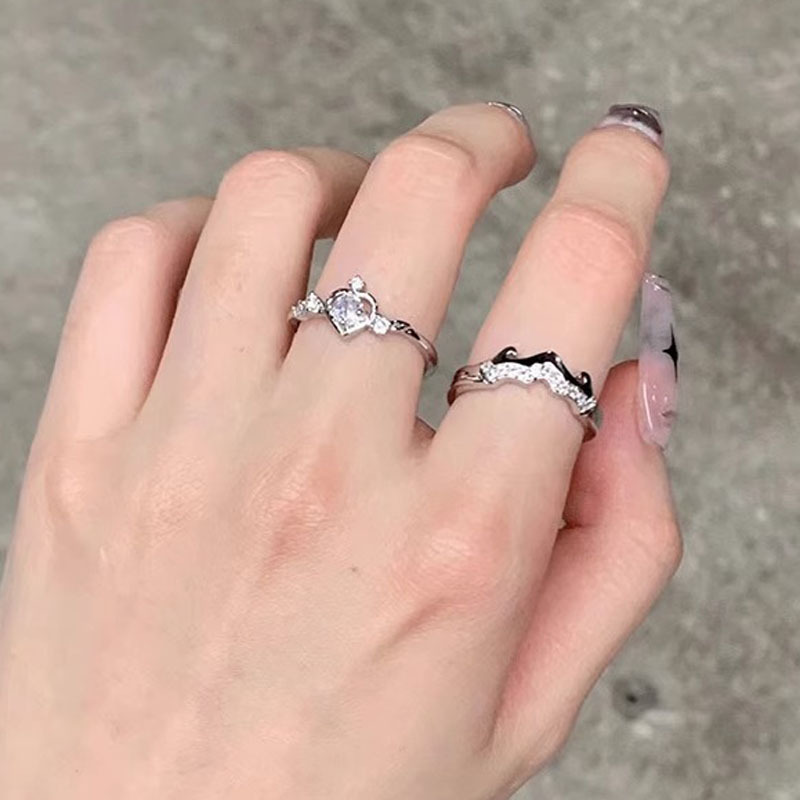 French minimalist heart-shaped zircon open ring, women's fashionable and elegant ring, ins cold style and individual index finger ring trend full figure