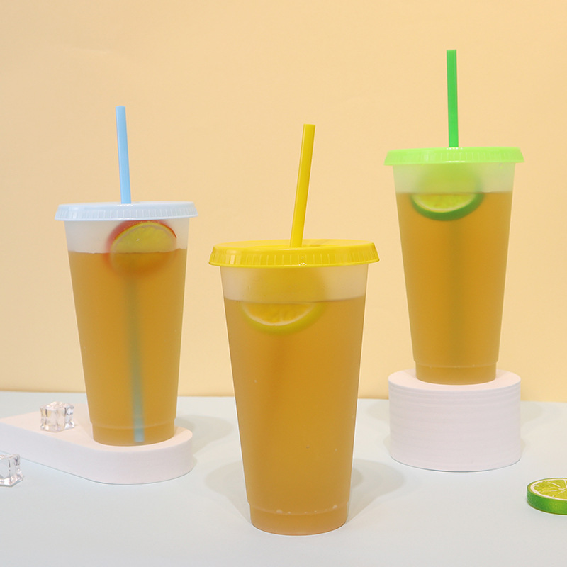 【 Processing and Customization 】 Wholesale of straw water cups, cross-border PP plastic cups, portable heat-insulating outdoor cold drink milk tea cups Specification drawing