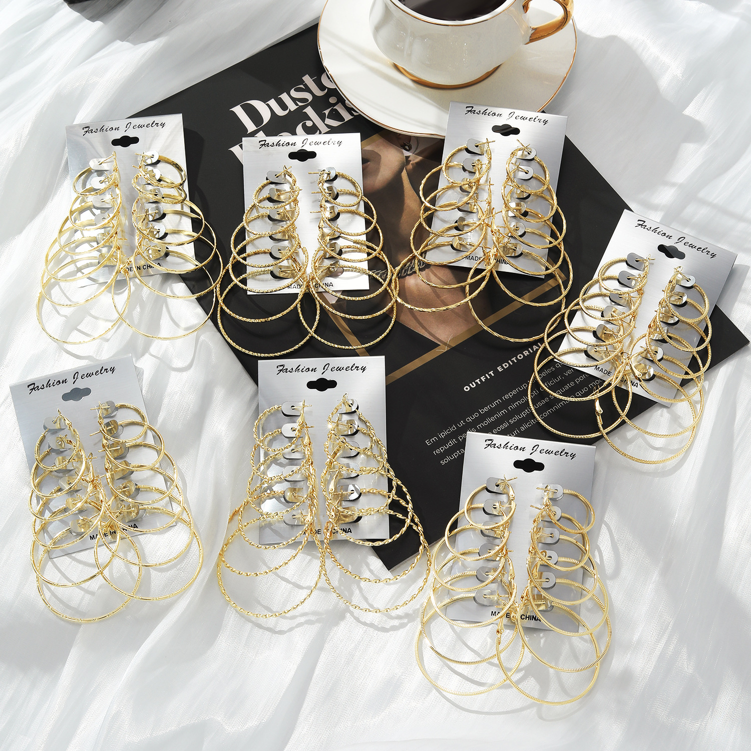 European and American cross-border fashion commuting 6 pairs of metal large ring earrings set, personalized and fashionable OL ear ring earrings wholesale details Picture