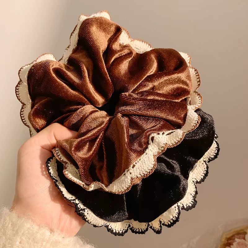 New retro velvet large intestine circle, bow ribbon hair tie, elegant chanel-style ponytail, square scarf and hair tie for autumn and winter Application Scenario