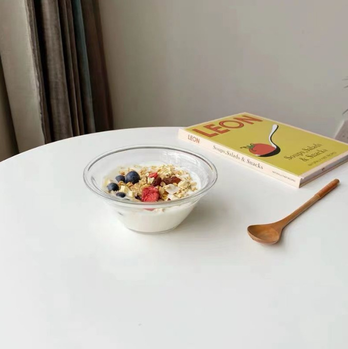 Household tempered salad bowl, heat-resistant glass bowl, anti-drop, microwave, dishwasher and washbasin, fresh-keeping bowl with logo printing full figure