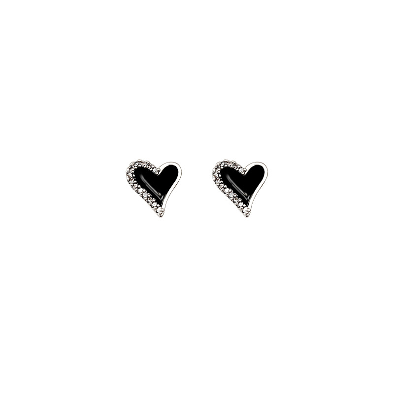 S925 Silver needle exquisite and small black heart-shaped stud earrings for women, a new trendy and high-end style, versatile and popular earrings in 2023 Item Picture