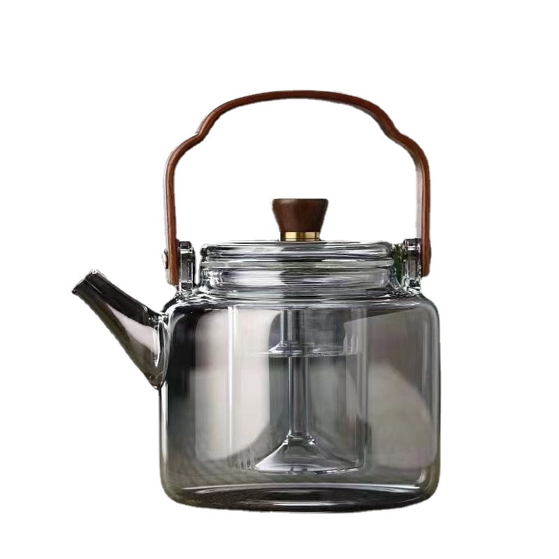 Smoke-gray handle teapot, high borosilicate heat-resistant glass teapot, handle teapot, large capacity household tea brewing teapot Item Picture