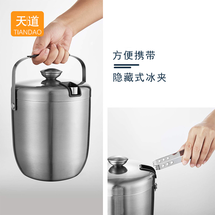 Stainless steel double-layer insulated ice bucket, 3L thickened hand-held with lid, champagne bucket, beer, red wine, cold drink ice cube bucket Application Scenario