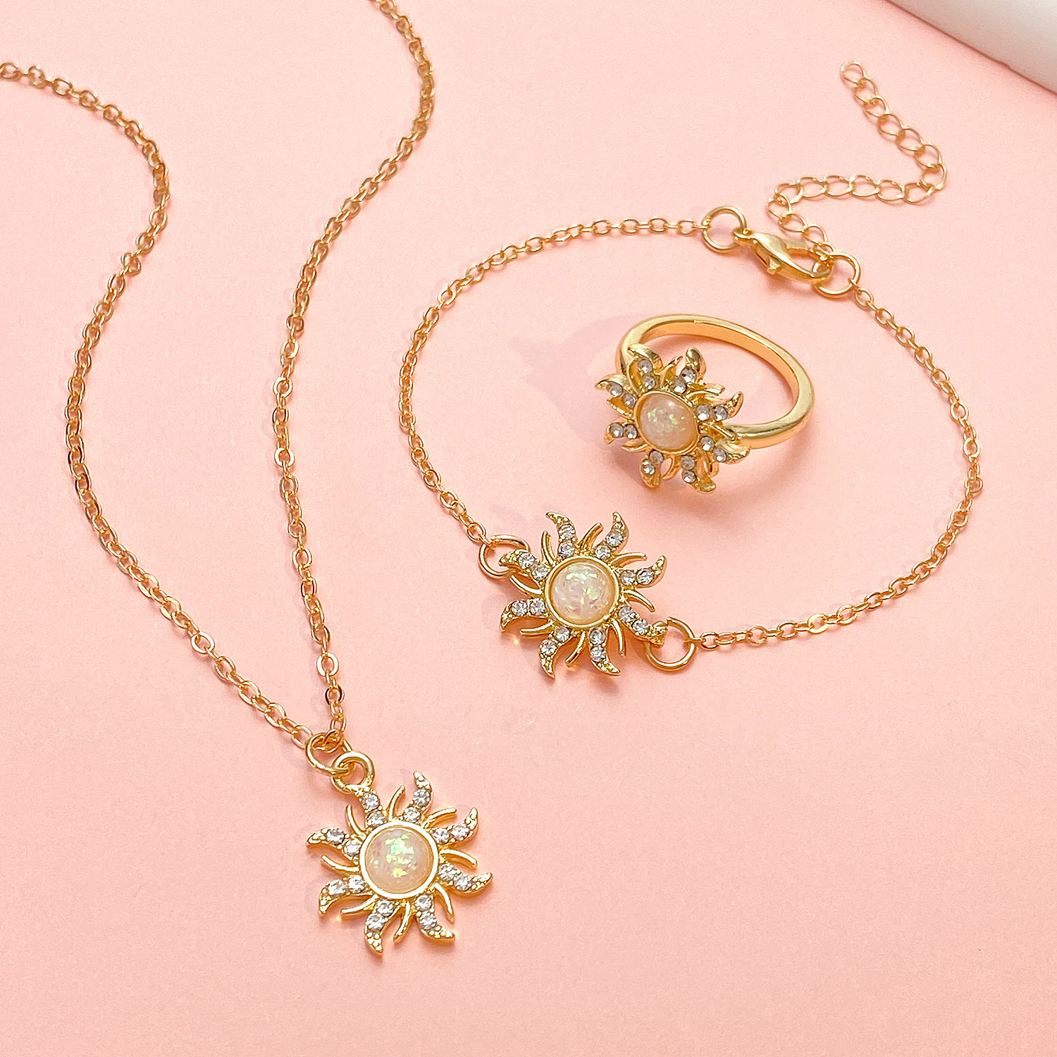European and American ins retro dopamine Barbie Princess opal pendant necklace bracelet ring jewelry set Cross-border details Picture