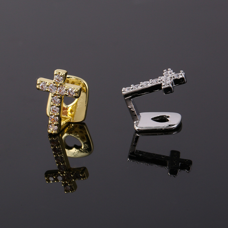 European and American cross-shaped copper micro-inlaid zircon single hip-hop teeth set teeth grills, trendy teeth decoration Application Scenario