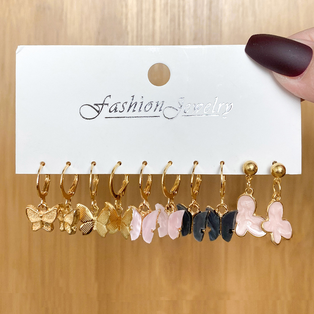 New cross-border butterfly earrings set of 6 pairs, creative and simple acrylic butterfly earrings, 8-shaped heart-shaped stud earrings for women Application Scenario